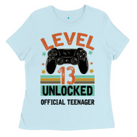 Baby Blue Level 13 Unlocked Official Teenager 13th Birthday Ladies Tee - Bettercallsaul