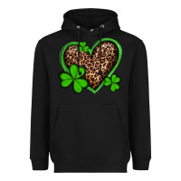 Black st patricks day leopard heart with shamrocks Heavyweight Hoodie - Artiststas