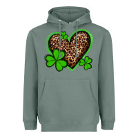 Sage st patricks day leopard heart with shamrocks Heavyweight Hoodie - Artiststas