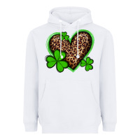 St Patricks Day Leopard Heart With Shamrocks Heavyweight Hoodie | Teevron