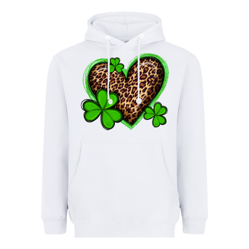 St Patricks Day Leopard Heart With Shamrocks Heavyweight Hoodie by Artiststas | Teevron