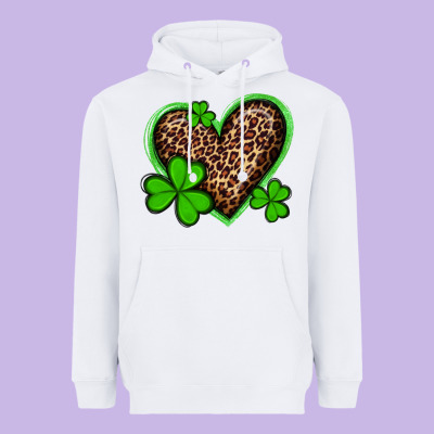 St Patricks Day Leopard Heart With Shamrocks Heavyweight Hoodie Designed By Artiststas