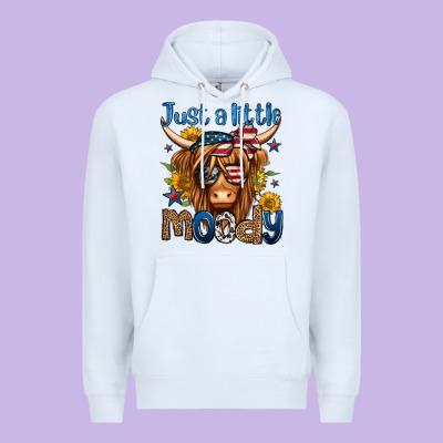 Just A Little Moody 4th Of July Long Haired Cow Premium Hoodie Designed By Jasminsmagicworld