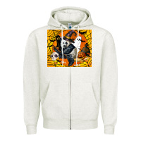 Oatmeal Heather panda halloween Zipper Hoodie - LillyAllenDesigns
