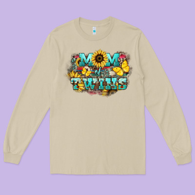 Mom Of Twins Sunflower Mothers Day Long Sleeve Tee Designed By Howdyjamesfarm