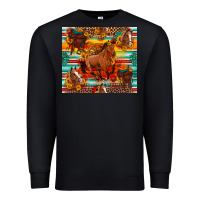Black galloping horse serape sunflowers turquoise and saddles Premium Sweatshirt - Artiststas