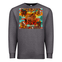 Charcoal Heather galloping horse serape sunflowers turquoise and saddles Premium Sweatshirt - Artiststas