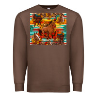 Chestnut galloping horse serape sunflowers turquoise and saddles Premium Sweatshirt - Artiststas