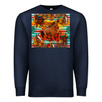 Galloping Horse Serape Sunflowers Turquoise And Saddles Premium Sweatshirt | Teevron