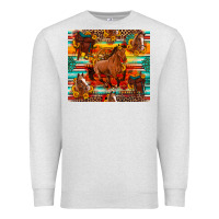 Oatmeal Heather galloping horse serape sunflowers turquoise and saddles Premium Sweatshirt - Artiststas