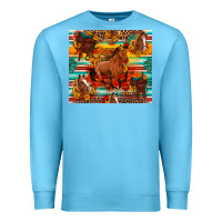 Ocean Blue galloping horse serape sunflowers turquoise and saddles Premium Sweatshirt - Artiststas
