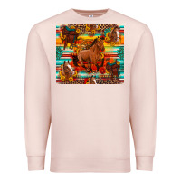 Pale Pink galloping horse serape sunflowers turquoise and saddles Premium Sweatshirt - Artiststas