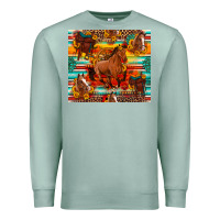 Seafoam galloping horse serape sunflowers turquoise and saddles Premium Sweatshirt - Artiststas