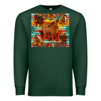 Sports Green galloping horse serape sunflowers turquoise and saddles Premium Sweatshirt - Artiststas
