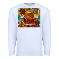 White galloping horse serape sunflowers turquoise and saddles Premium Sweatshirt - Artiststas