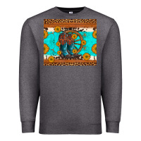 Charcoal Heather cowboy boots and sunflowers turquoise leopard background Premium Sweatshirt - Artiststas