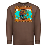 Chestnut cowboy boots and sunflowers turquoise leopard background Premium Sweatshirt - Artiststas