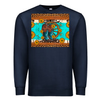 Navy cowboy boots and sunflowers turquoise leopard background Premium Sweatshirt - Artiststas
