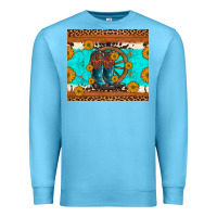 Ocean Blue cowboy boots and sunflowers turquoise leopard background Premium Sweatshirt - Artiststas