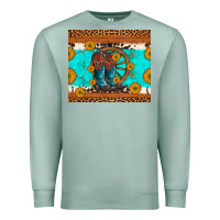 Seafoam cowboy boots and sunflowers turquoise leopard background Premium Sweatshirt - Artiststas