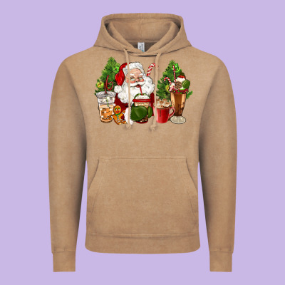 Santa Coffee Cups Christmas Vintage Hoodie Designed By Cowgirlartshop