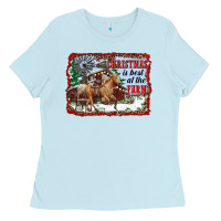 Baby Blue christmas is best at the farm Ladies Tee - RanaPortraitStore