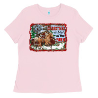 Bubblegum Pink christmas is best at the farm Ladies Tee - RanaPortraitStore