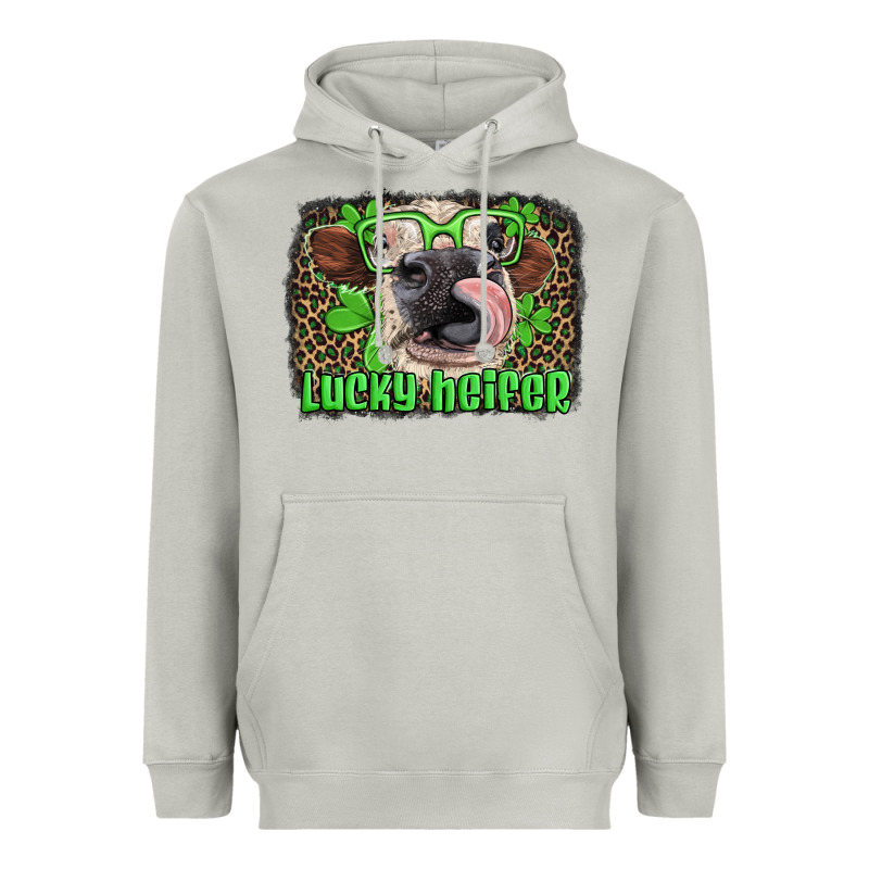 Lucky Heifer With Glasses St Patricks Heavyweight Hoodie by Artiststas | Teevron