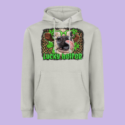 Lucky Heifer With Glasses St Patricks Heavyweight Hoodie Designed By Artiststas