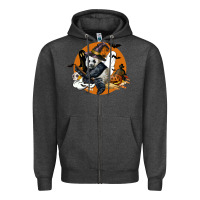 Charcoal Heather panda hallowen Zipper Hoodie - LillyAllenDesigns