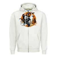 Oatmeal Heather panda hallowen Zipper Hoodie - LillyAllenDesigns