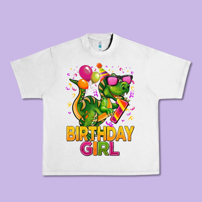 1st Birthday Girl T Rex Pink Urban Heavy Tee Designed By Cowgirlartshop