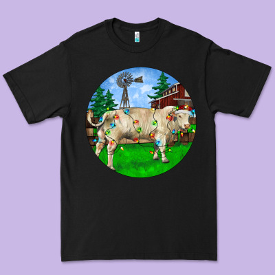 Christmas Charolais Bull And Barnyard Premium Tee Designed By Ranaportraitstore