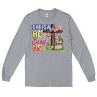Heather Grey Oh how he loves us Easter Day Long Sleeve Tee - CowGirlArtShop