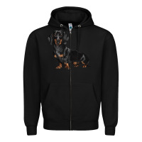Black Dachshund Dog Illustrations Zipper Hoodie - LillyAllenDesigns