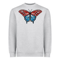 Heather Grey Patriotic American Flag Butterfly 4th of July Heavyweight Sweatshirt - LillyAllenDesigns