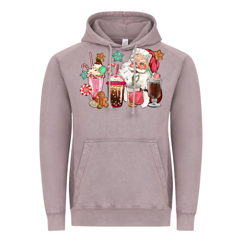 Pink Santa Christmas Santa Coffe Cups Vintage Hoodie by CowGirlArtShop | Teevron