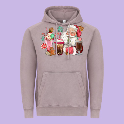 Pink Santa Christmas Santa Coffe Cups Vintage Hoodie Designed By Cowgirlartshop
