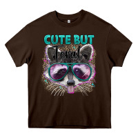 Chocolate Brown cute but feral Heavy Core Tee - Artiststas