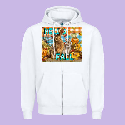 Hello Fall Rabbit Zipper Hoodie Designed By Lillyallendesigns