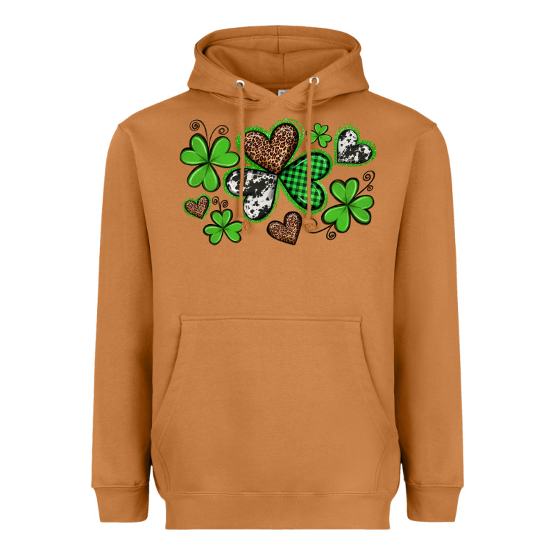 Western St Patricks Day Shamrocks And Hearts Heavyweight Hoodie by Artiststas | Teevron