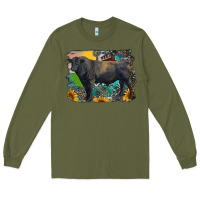 Army Green black angus bull with aztec and farm background Long Sleeve Tee - RanaPortraitStore