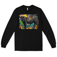 Black black angus bull with aztec and farm background Long Sleeve Tee - RanaPortraitStore