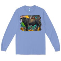 Colony Blue black angus bull with aztec and farm background Long Sleeve Tee - RanaPortraitStore