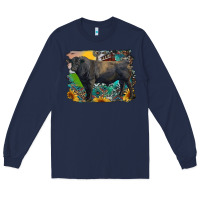 Navy black angus bull with aztec and farm background Long Sleeve Tee - RanaPortraitStore