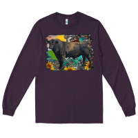 Plum black angus bull with aztec and farm background Long Sleeve Tee - RanaPortraitStore