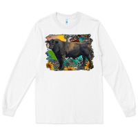 White black angus bull with aztec and farm background Long Sleeve Tee - RanaPortraitStore