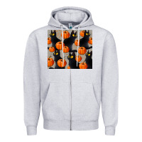Heather Grey black cat with pumpkins tumbler Zipper Hoodie - LillyAllenDesigns