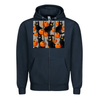 Navy black cat with pumpkins tumbler Zipper Hoodie - LillyAllenDesigns