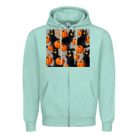 Seafoam black cat with pumpkins tumbler Zipper Hoodie - LillyAllenDesigns